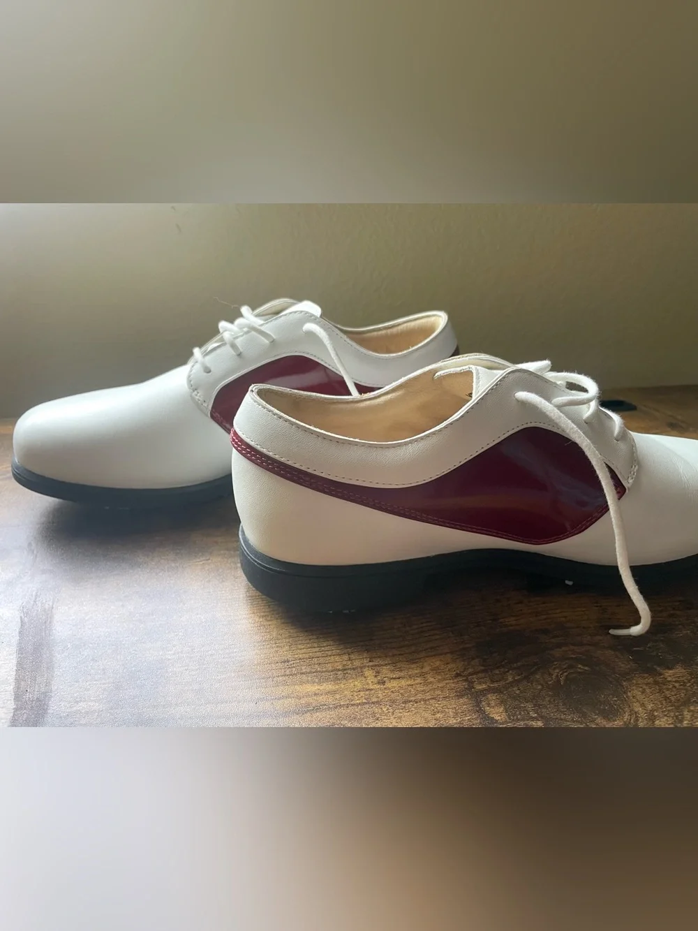 Nike White and Burgundy Athletic Golf Shoes